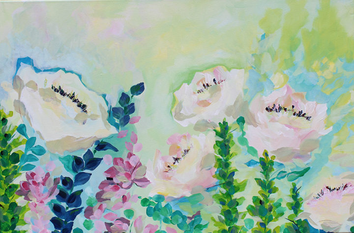 White Floral On Green by Terese Newman